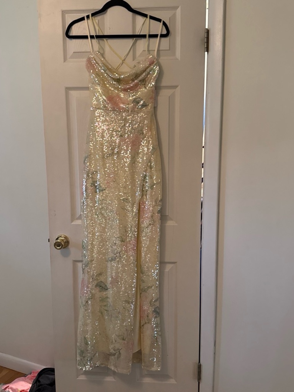 Windsor Cream Sequin Floral Cowl Maxi Dress